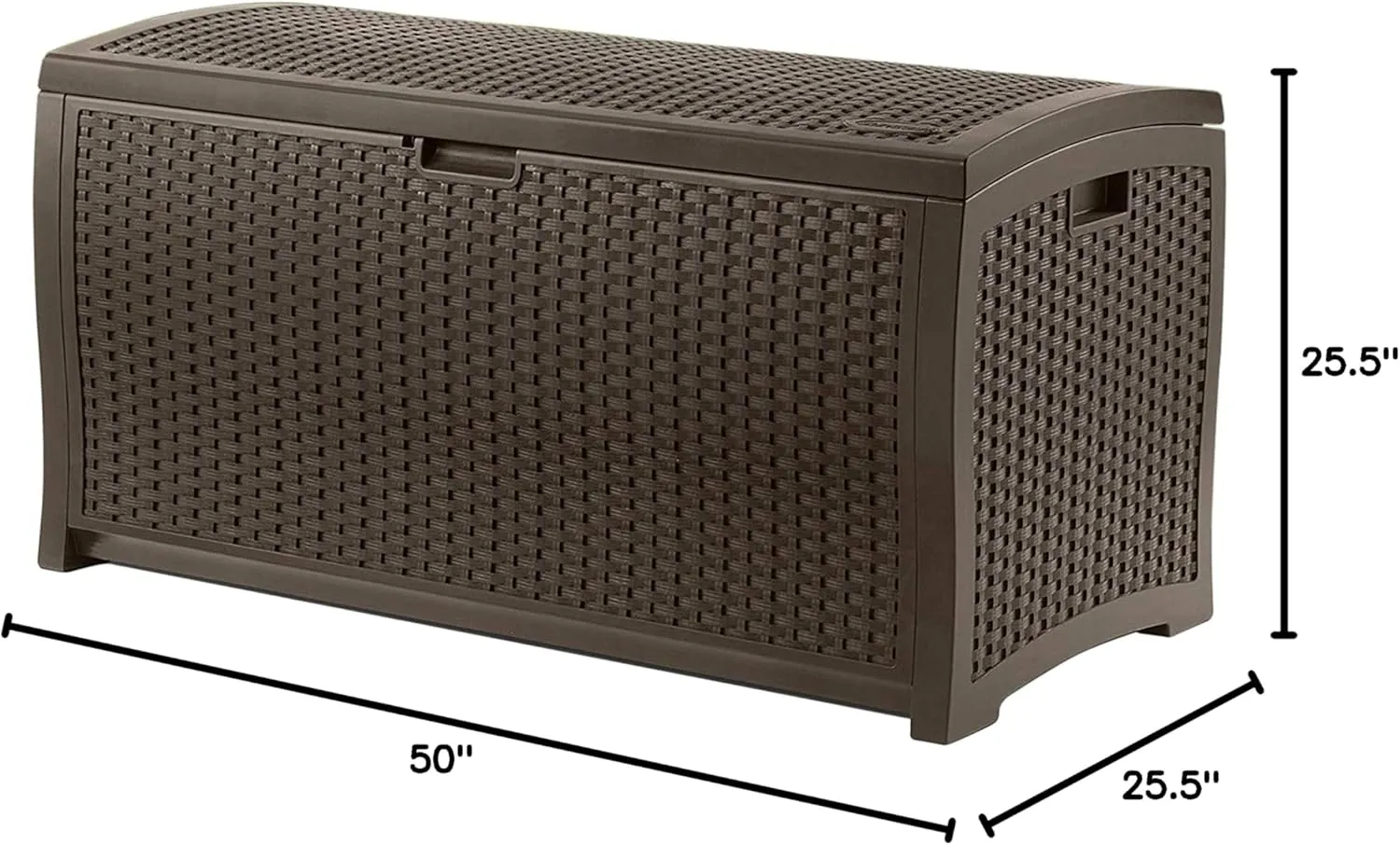 Suncast DBW9200 99 Gallon Outdoor Wicker Plastic Patio Storage Chest Bin with Handles for Patio, Garden, Garage, or Pool for All Weather, Mocha