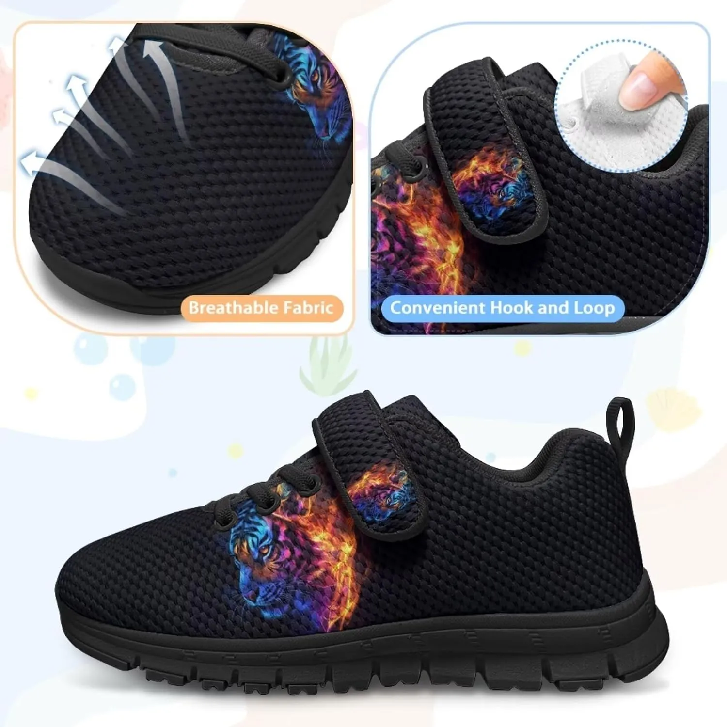 Tiger Print Kids Barefoot Shoes for Little Boys Winter Ankle Running Athletic Walking Strap Sneakers