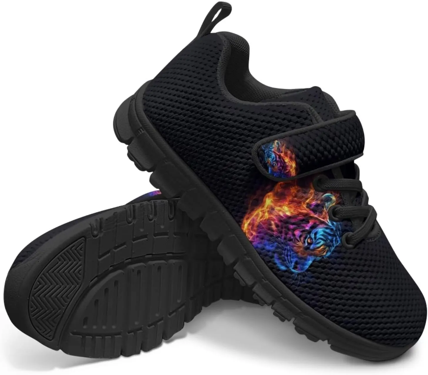 Tiger Print Kids Barefoot Shoes for Little Boys Winter Ankle Running Athletic Walking Strap Sneakers