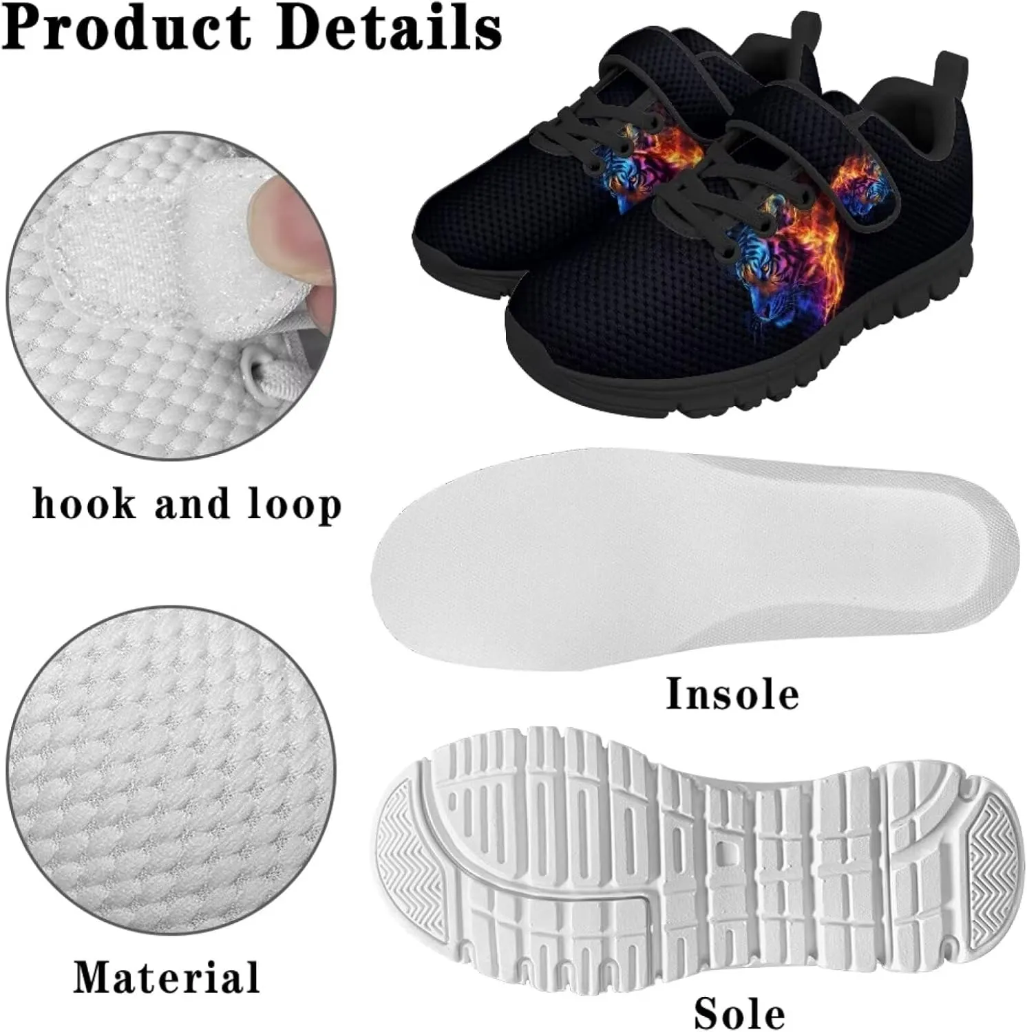 Tiger Print Kids Barefoot Shoes for Little Boys Winter Ankle Running Athletic Walking Strap Sneakers