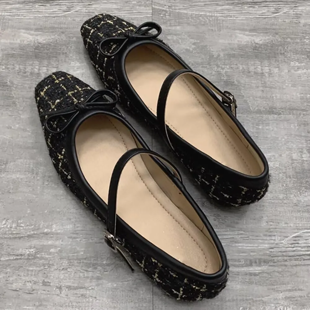 TN TANGNEST Flats for Women Classical Square Toe Mary Jane Flats Soft One Line Strap Flats Slip On Flats