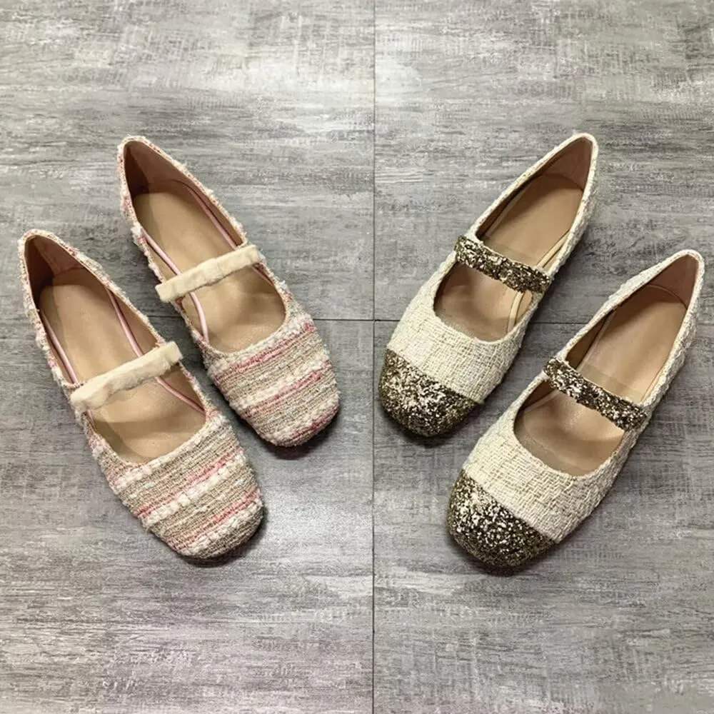TN TANGNEST Flats for Women Classical Square Toe Mary Jane Flats Soft One Line Strap Flats Slip On Flats