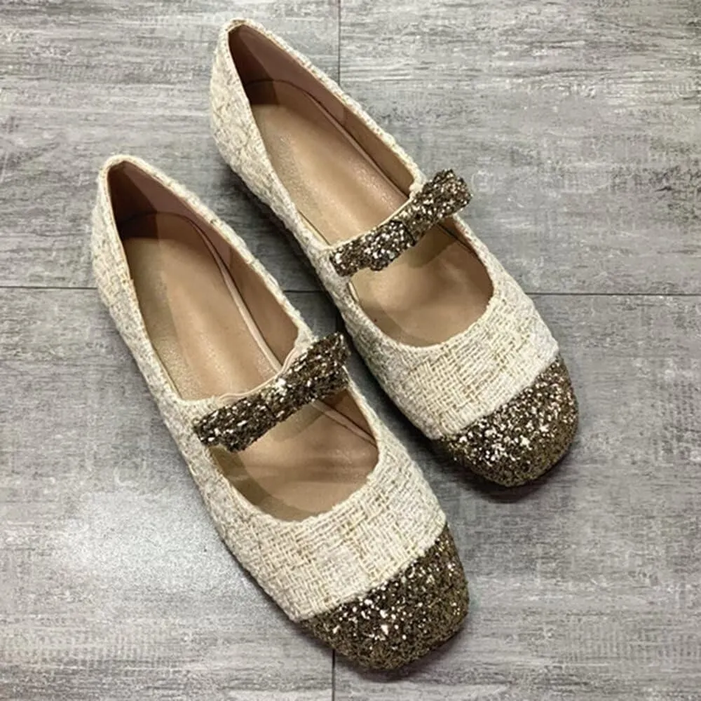 TN TANGNEST Flats for Women Classical Square Toe Mary Jane Flats Soft One Line Strap Flats Slip On Flats