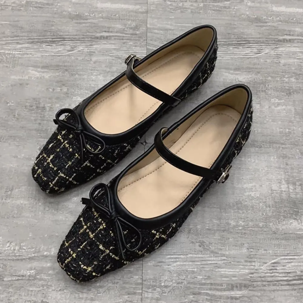TN TANGNEST Flats for Women Classical Square Toe Mary Jane Flats Soft One Line Strap Flats Slip On Flats