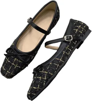 TN TANGNEST Flats for Women Classical Square Toe Mary Jane Flats Soft One Line Strap Flats Slip On Flats