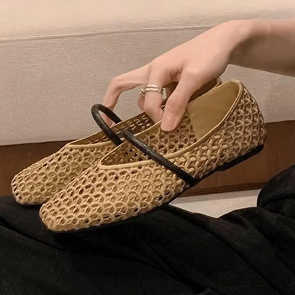 TN TANGNEST Flats for Women Elegant Square Toe Slip On Flats Soft One Line Strap Flats Retro Mary Jane Flat Shoes
