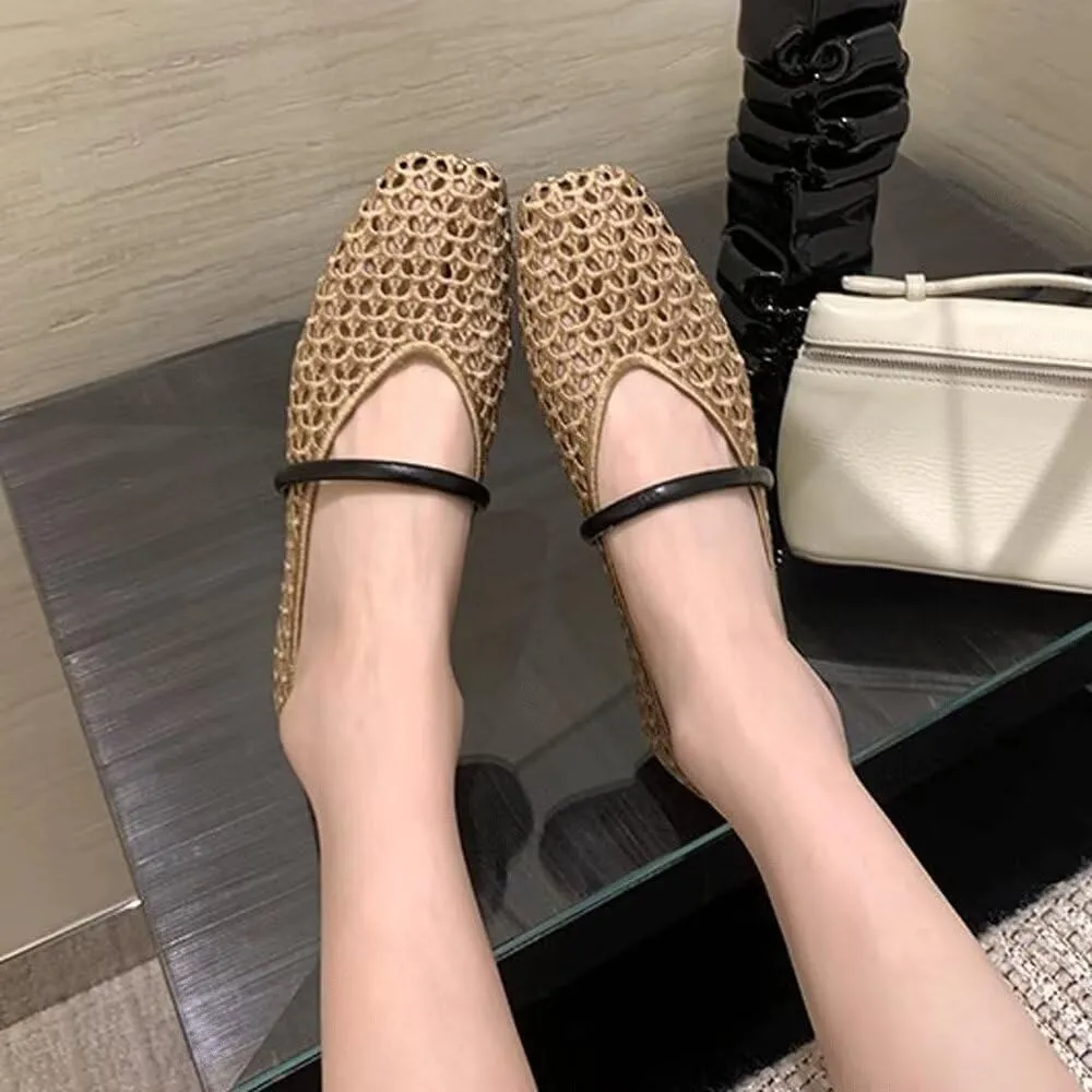 TN TANGNEST Flats for Women Elegant Square Toe Slip On Flats Soft One Line Strap Flats Retro Mary Jane Flat Shoes