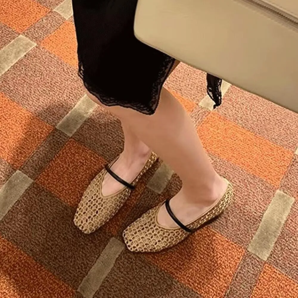 TN TANGNEST Flats for Women Elegant Square Toe Slip On Flats Soft One Line Strap Flats Retro Mary Jane Flat Shoes