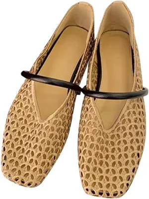 TN TANGNEST Flats for Women Elegant Square Toe Slip On Flats Soft One Line Strap Flats Retro Mary Jane Flat Shoes