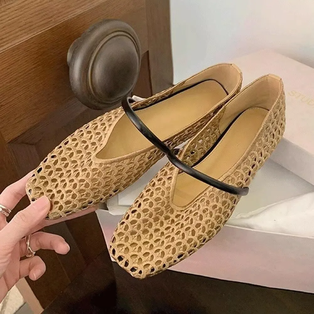 TN TANGNEST Flats for Women Elegant Square Toe Slip On Flats Soft One Line Strap Flats Retro Mary Jane Flat Shoes