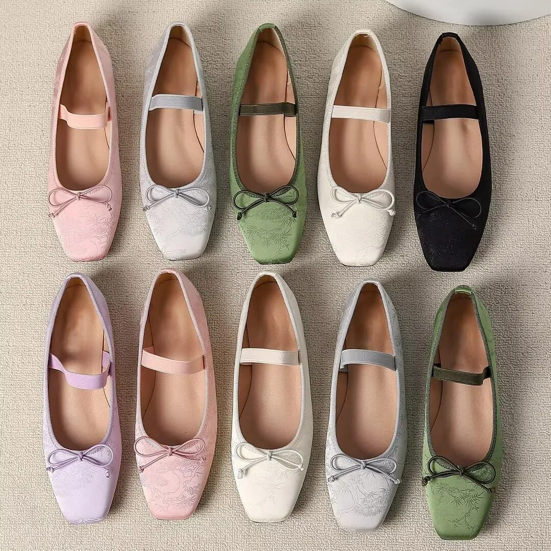 TN TANGNEST Leather Flats for Women Comfortable Square Toe Bowknot Ballet Flats Retro Slip On Mary Jane Flats