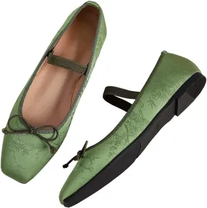 TN TANGNEST Leather Flats for Women Comfortable Square Toe Bowknot Ballet Flats Retro Slip On Mary Jane Flats