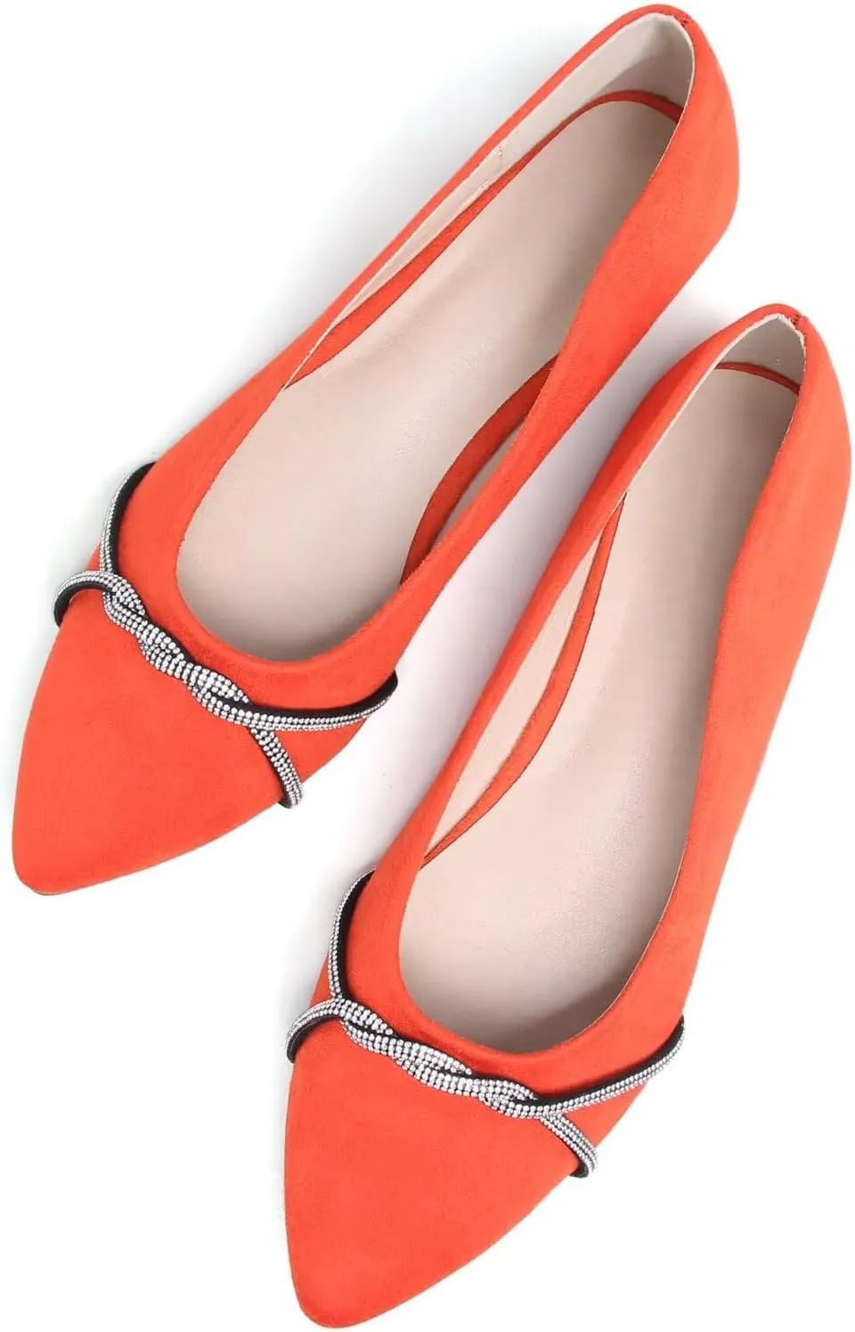 TN TANGNEST Womens Casual Flats Fashion Chain Pointed Toe Ballet Flats Rhinestone Flats Comfort Slip On Dress Shoes