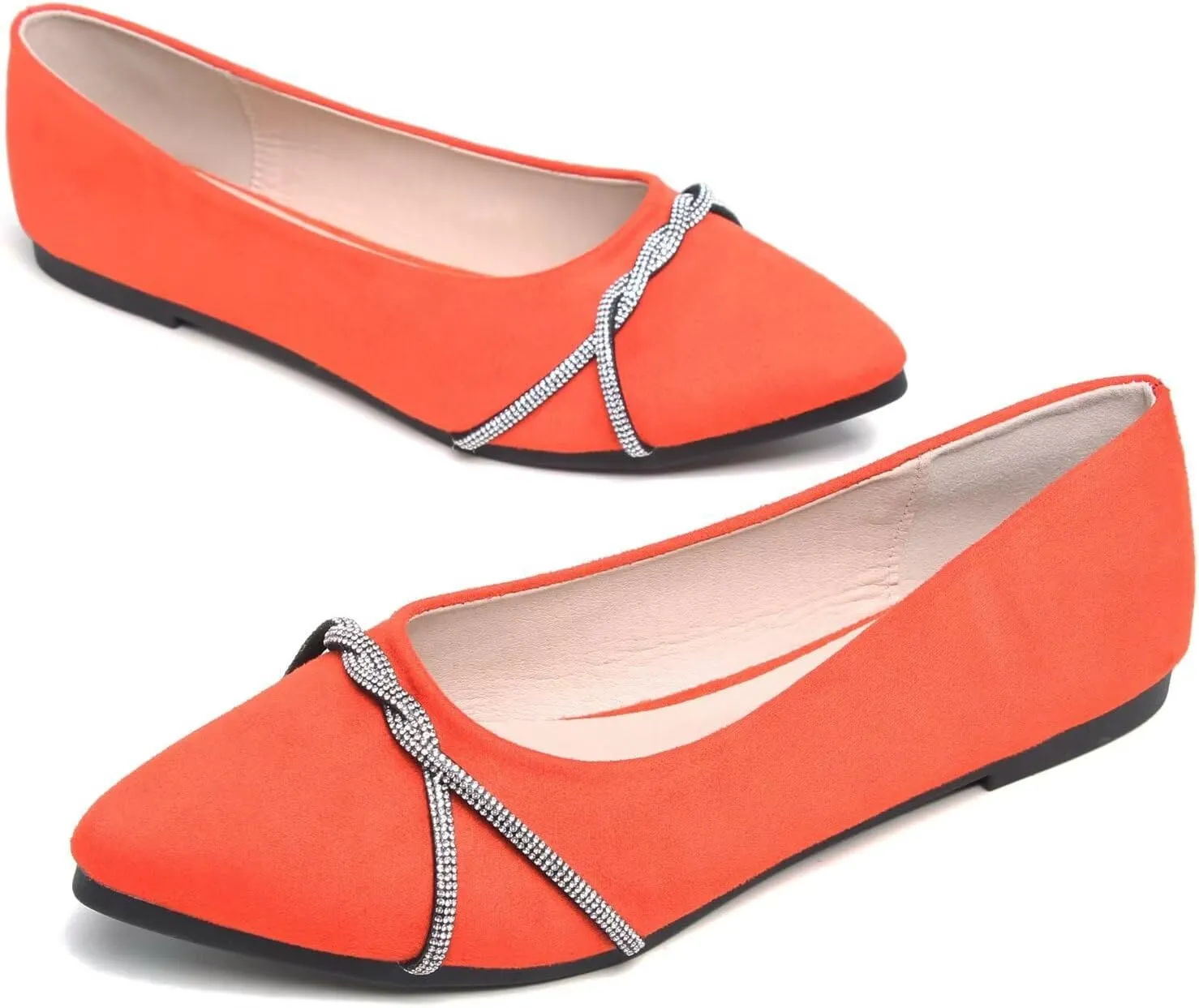 TN TANGNEST Womens Casual Flats Fashion Chain Pointed Toe Ballet Flats Rhinestone Flats Comfort Slip On Dress Shoes