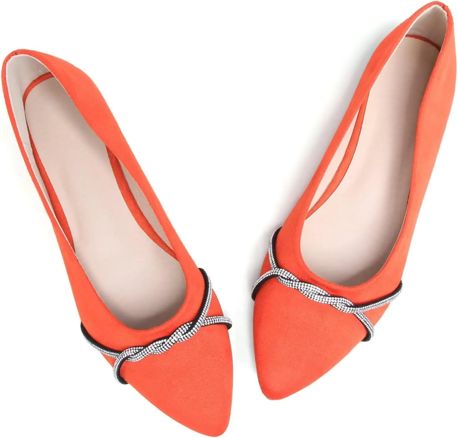 TN TANGNEST Womens Casual Flats Fashion Chain Pointed Toe Ballet Flats Rhinestone Flats Comfort Slip On Dress Shoes