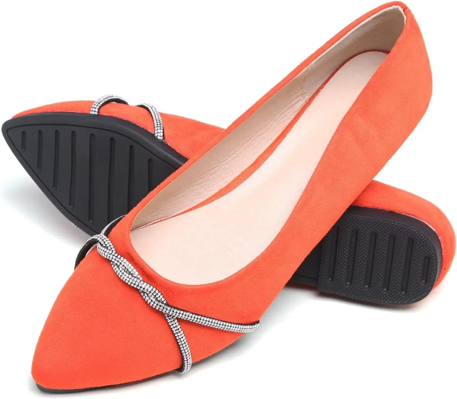 TN TANGNEST Womens Casual Flats Fashion Chain Pointed Toe Ballet Flats Rhinestone Flats Comfort Slip On Dress Shoes
