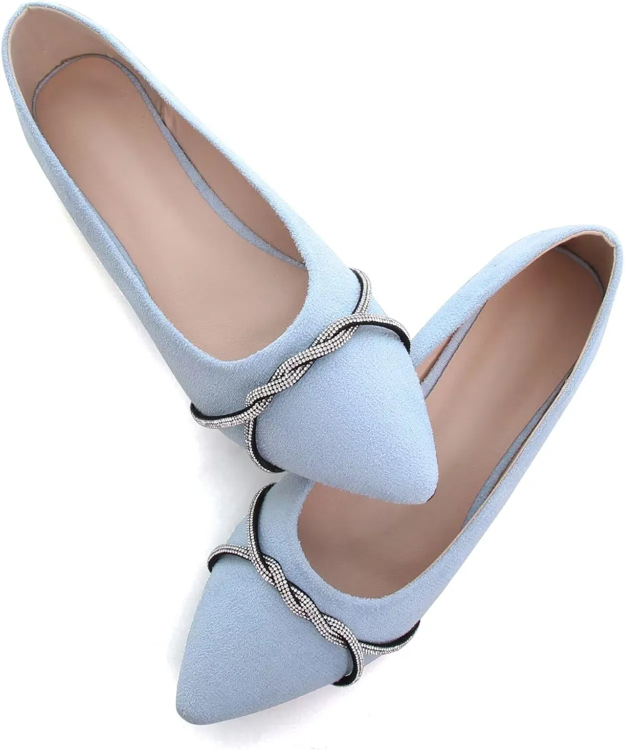 TN TANGNEST Womens Casual Flats Fashion Chain Pointed Toe Ballet Flats Rhinestone Flats Comfort Slip On Dress Shoes