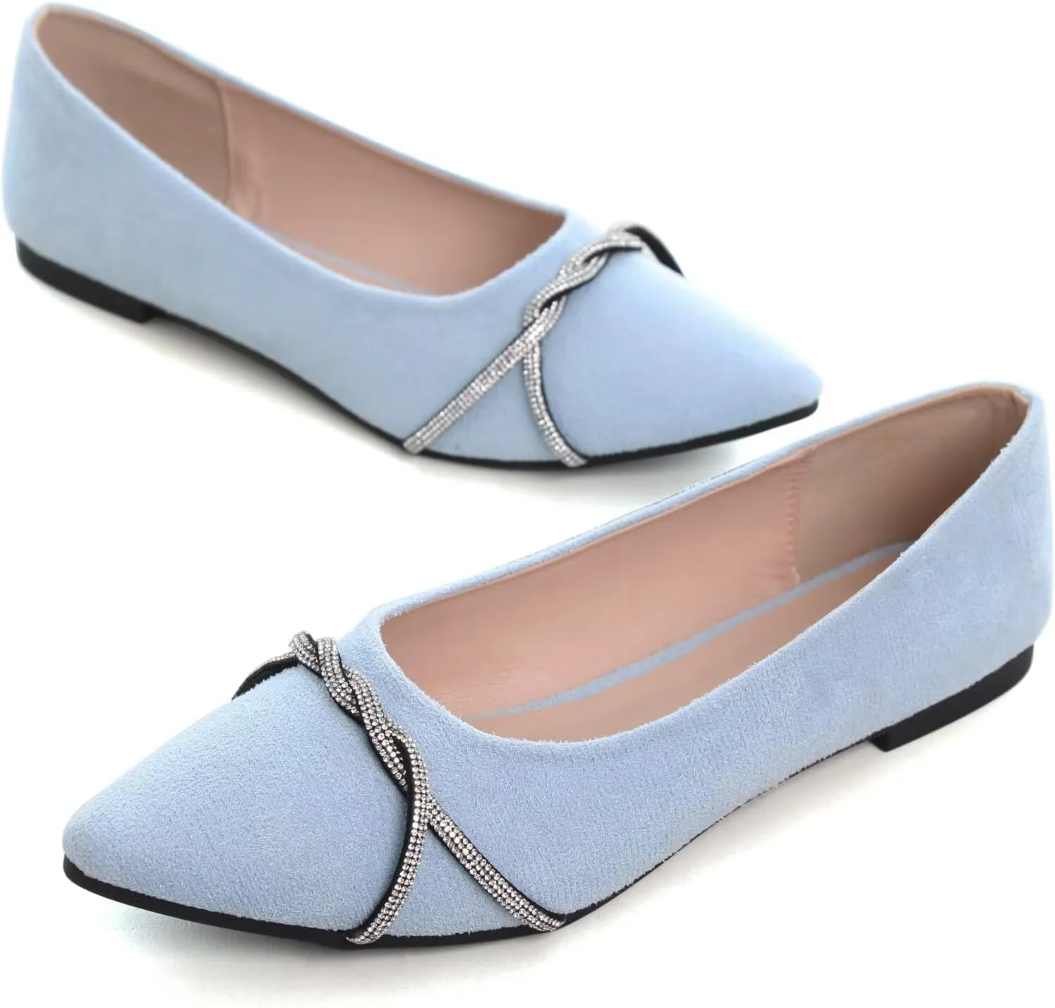 TN TANGNEST Womens Casual Flats Fashion Chain Pointed Toe Ballet Flats Rhinestone Flats Comfort Slip On Dress Shoes