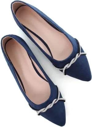 TN TANGNEST Womens Casual Flats Fashion Chain Pointed Toe Ballet Flats Rhinestone Flats Comfort Slip On Dress Shoes