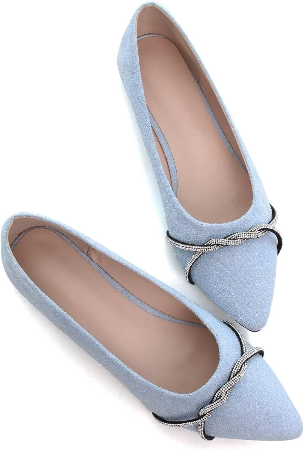 TN TANGNEST Womens Casual Flats Fashion Chain Pointed Toe Ballet Flats Rhinestone Flats Comfort Slip On Dress Shoes