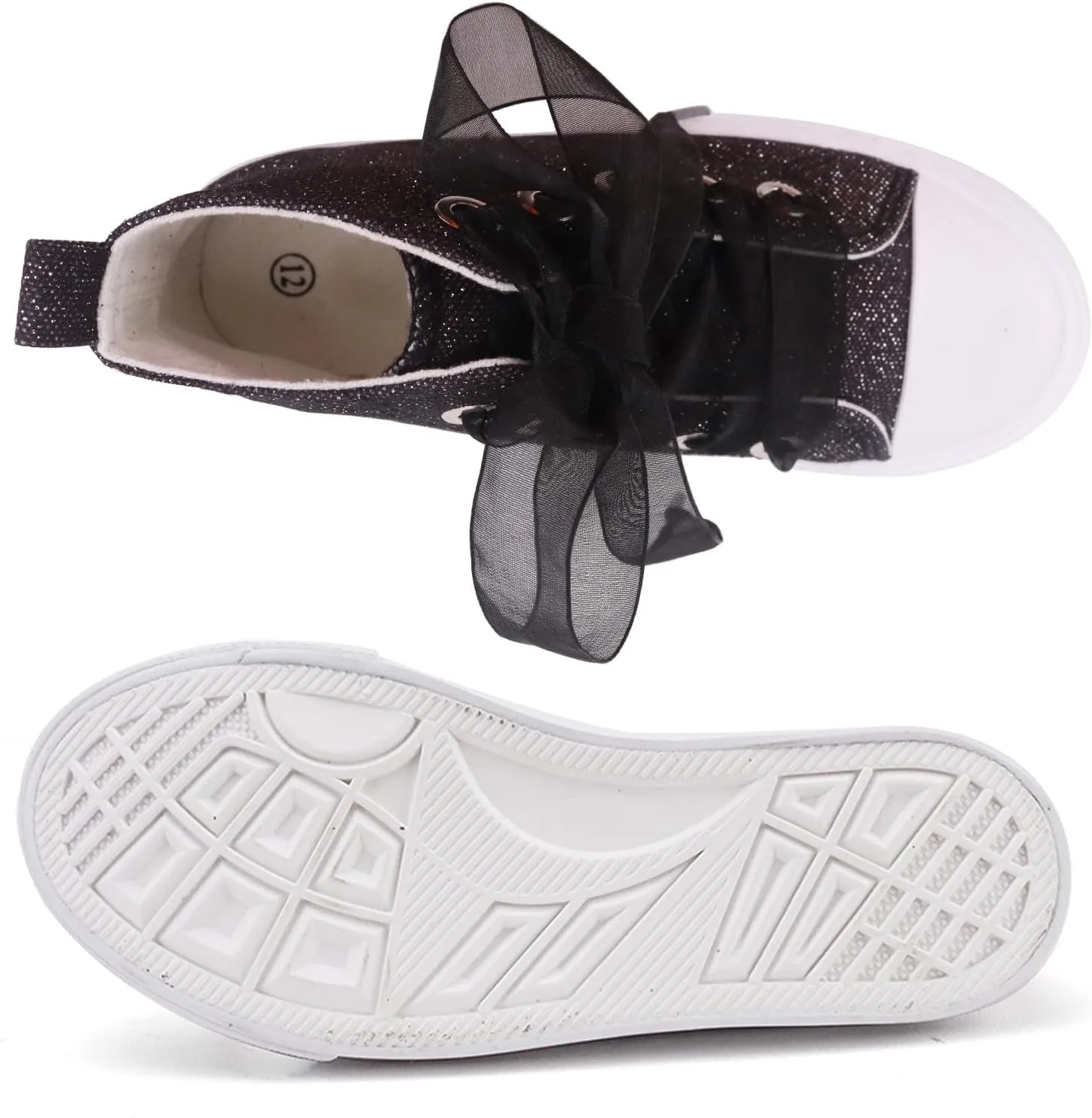 Toandon Little Kids Girls Glimmer Glitter Ribbon Lace Sneakers Age 3-10