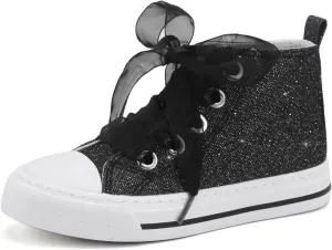 Toandon Little Kids Girls Glimmer Glitter Ribbon Lace Sneakers Age 3-10