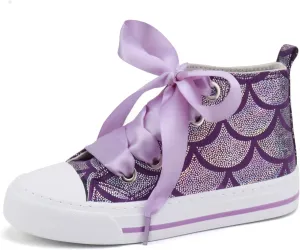 Toandon Little Kids Girls Glimmer Glitter Ribbon Lace Sneakers Age 3-10