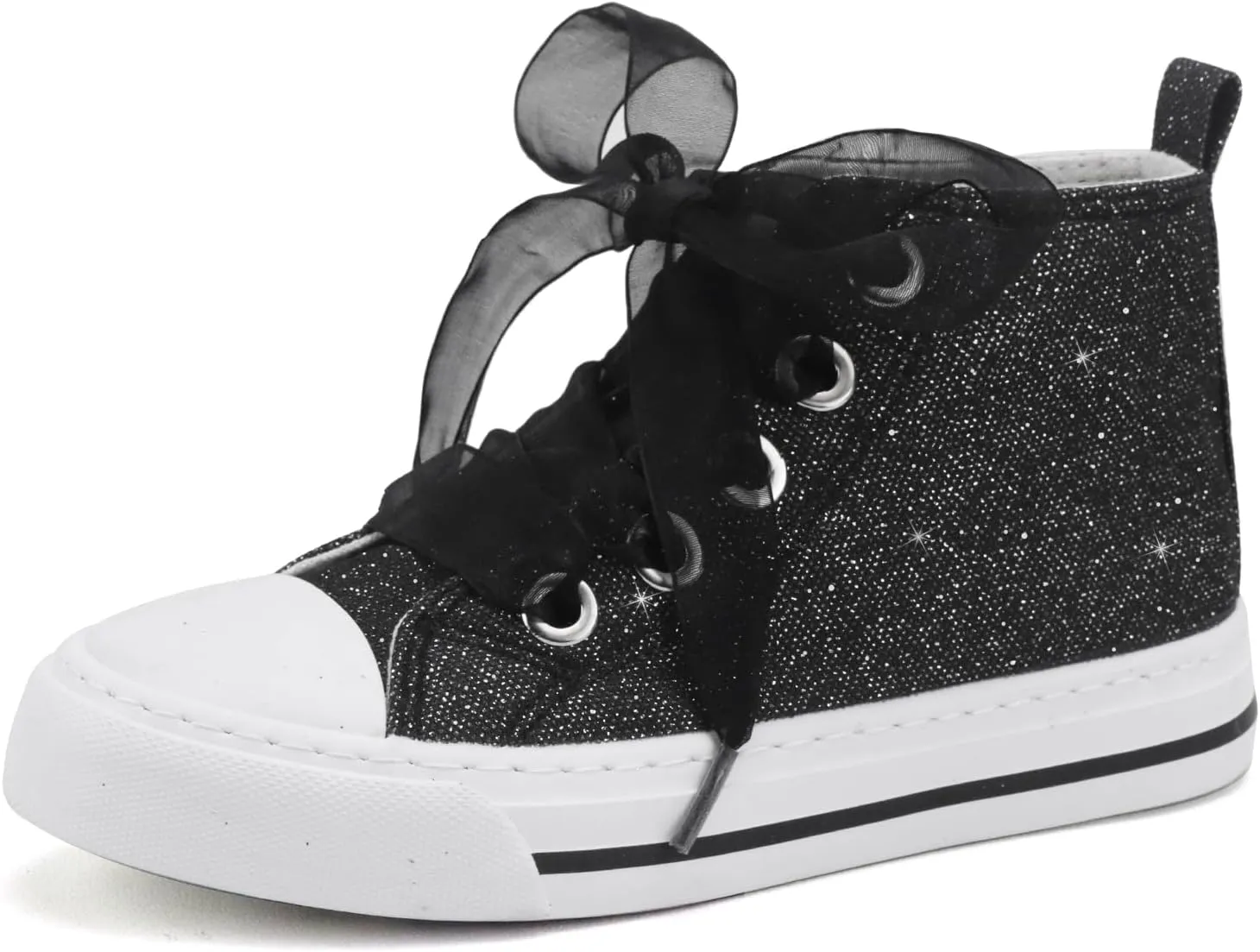 Toandon Little Kids Girls Glimmer Glitter Ribbon Lace Sneakers Age 3-10