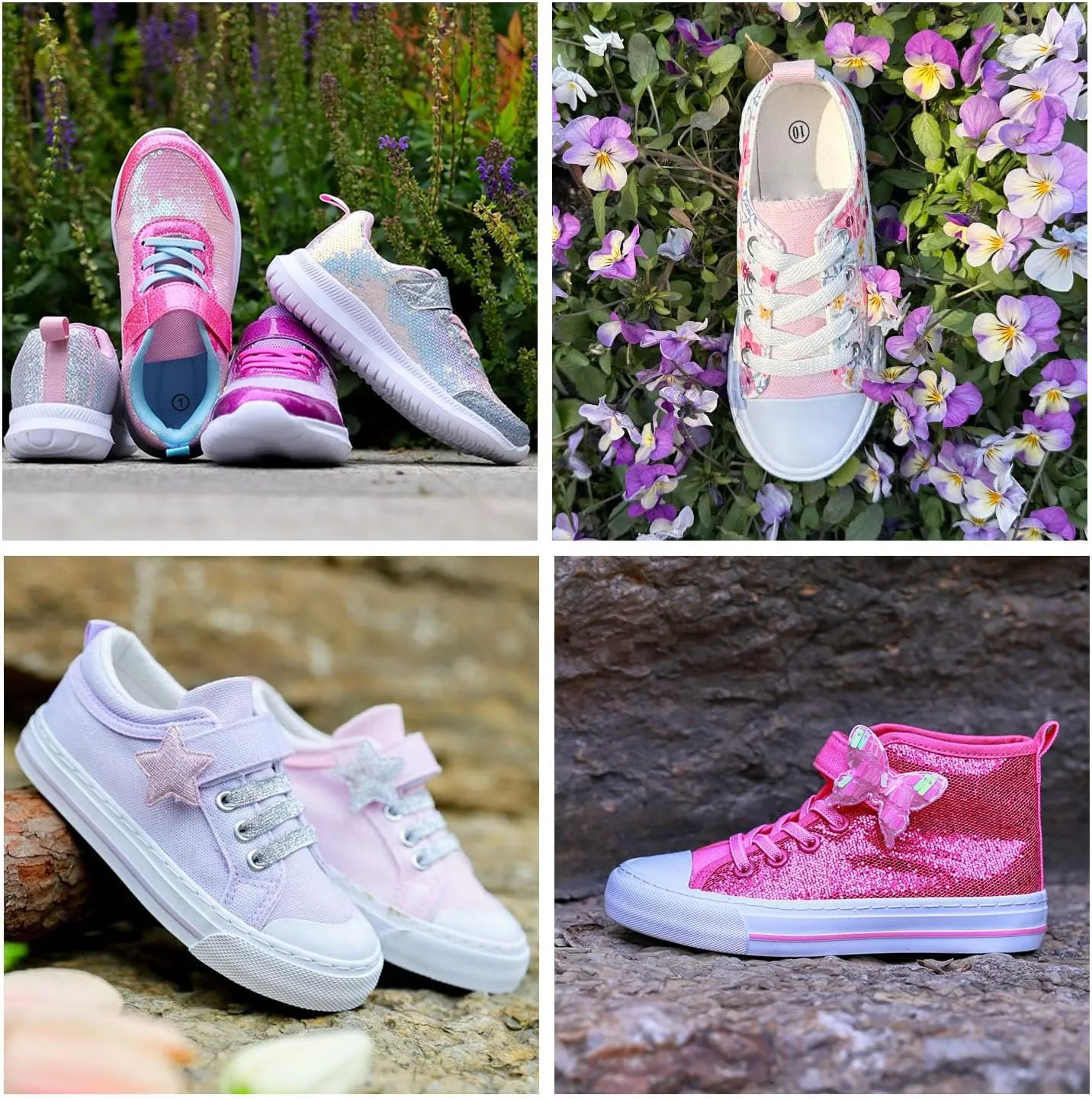 Toandon Little Kids Girls Glimmer Glitter Ribbon Lace Sneakers Age 3-10