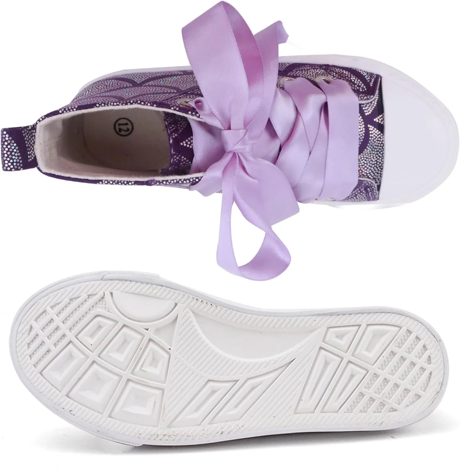 Toandon Little Kids Girls Glimmer Glitter Ribbon Lace Sneakers Age 3-10