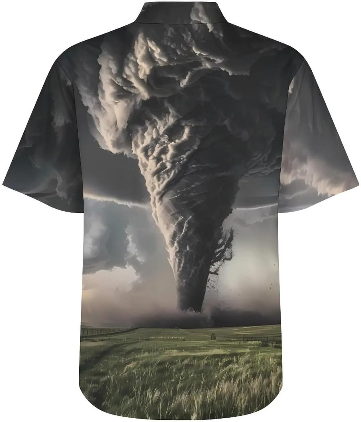 Tornado Thunderstorms Men's Short Sleeve Shirt Casual Button Down Shirt Banded Collar T Shirt Beach Tee with Pocket