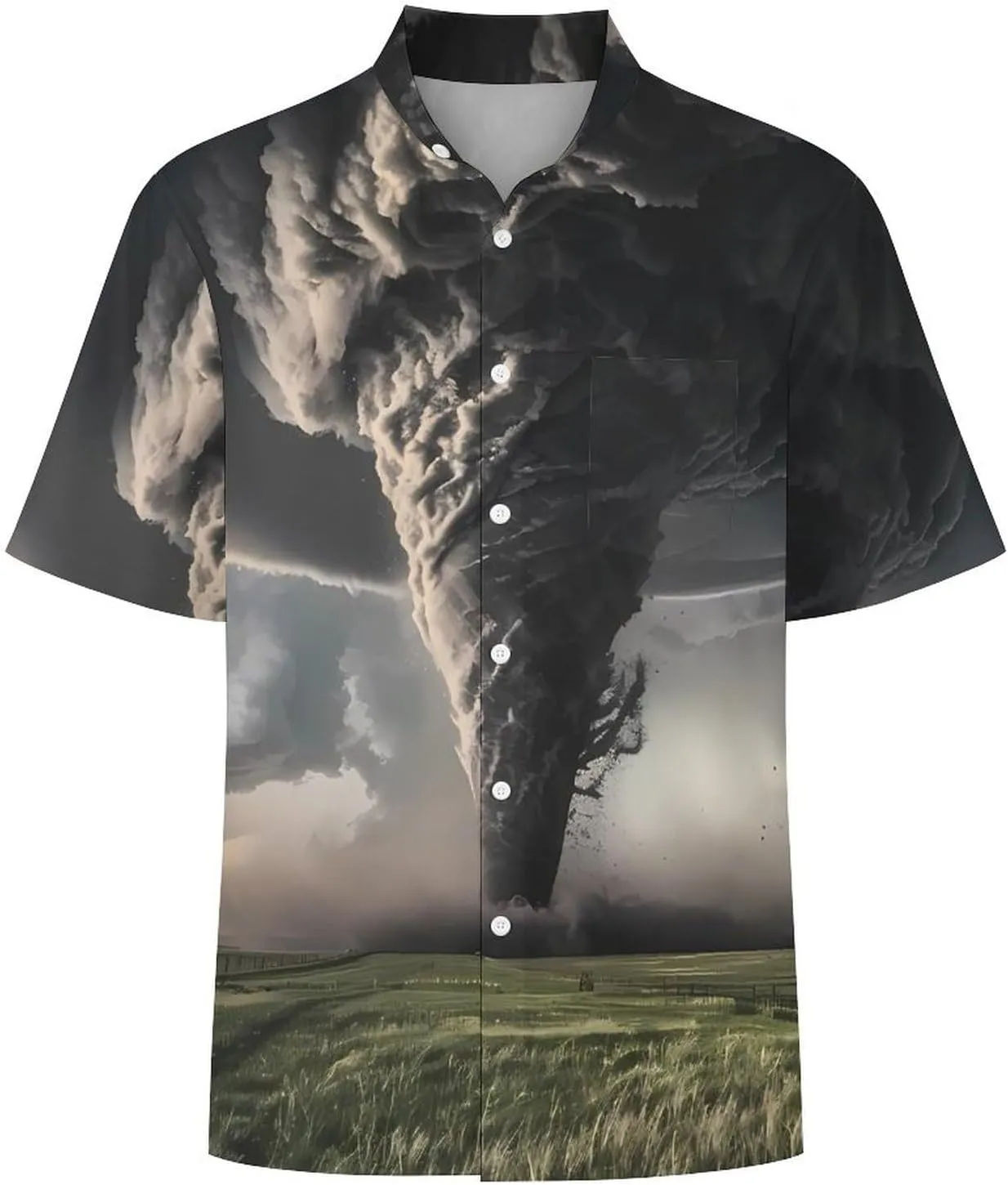 Tornado Thunderstorms Men's Short Sleeve Shirt Casual Button Down Shirt Banded Collar T Shirt Beach Tee with Pocket