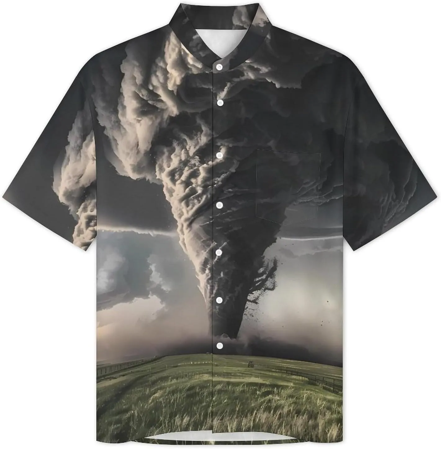 Tornado Thunderstorms Men's Short Sleeve Shirt Casual Button Down Shirt Banded Collar T Shirt Beach Tee with Pocket
