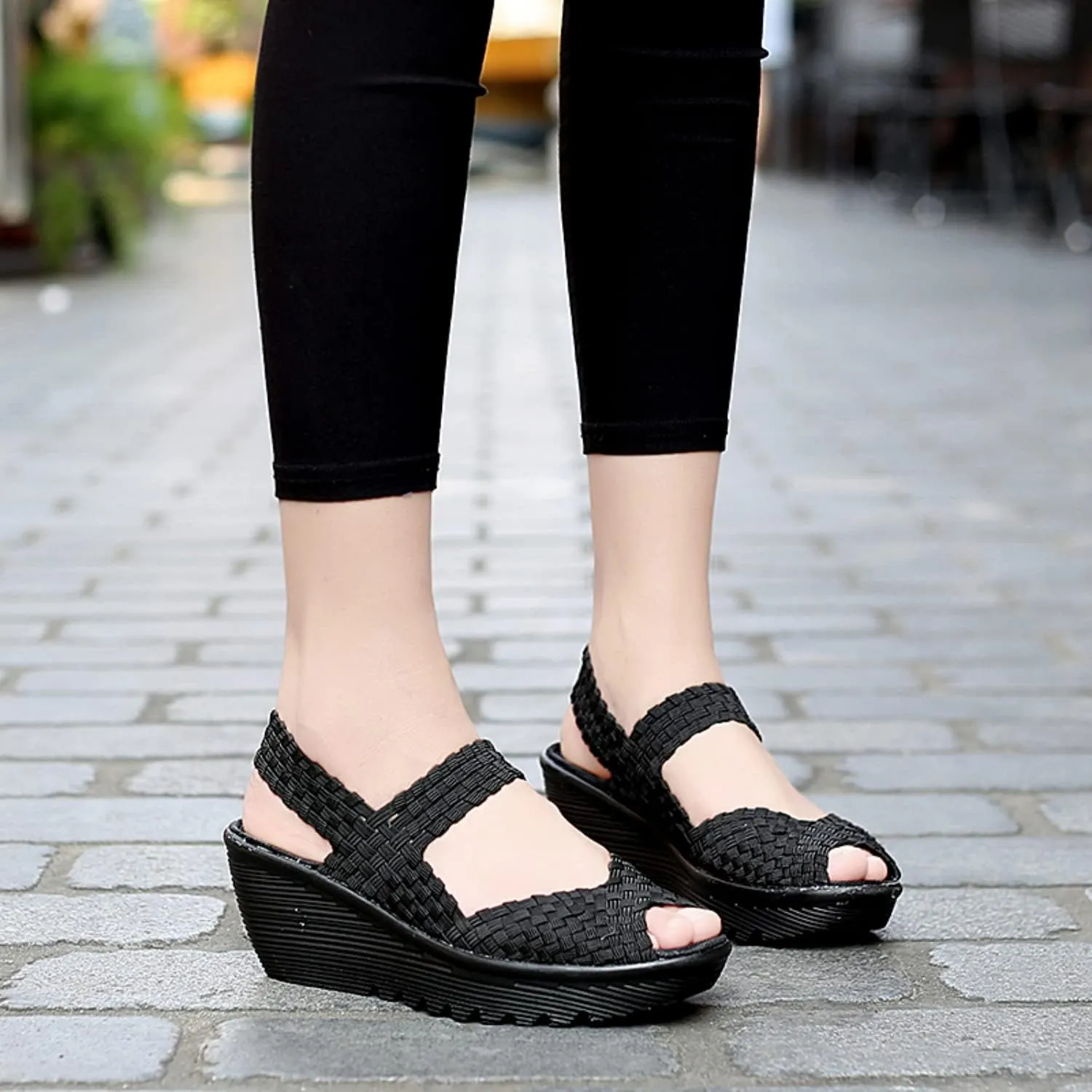 Touchmosees Women's Platform Wedge Sandals Woven Pumps Mary Jane Shoes Comfortable Walking Shoes