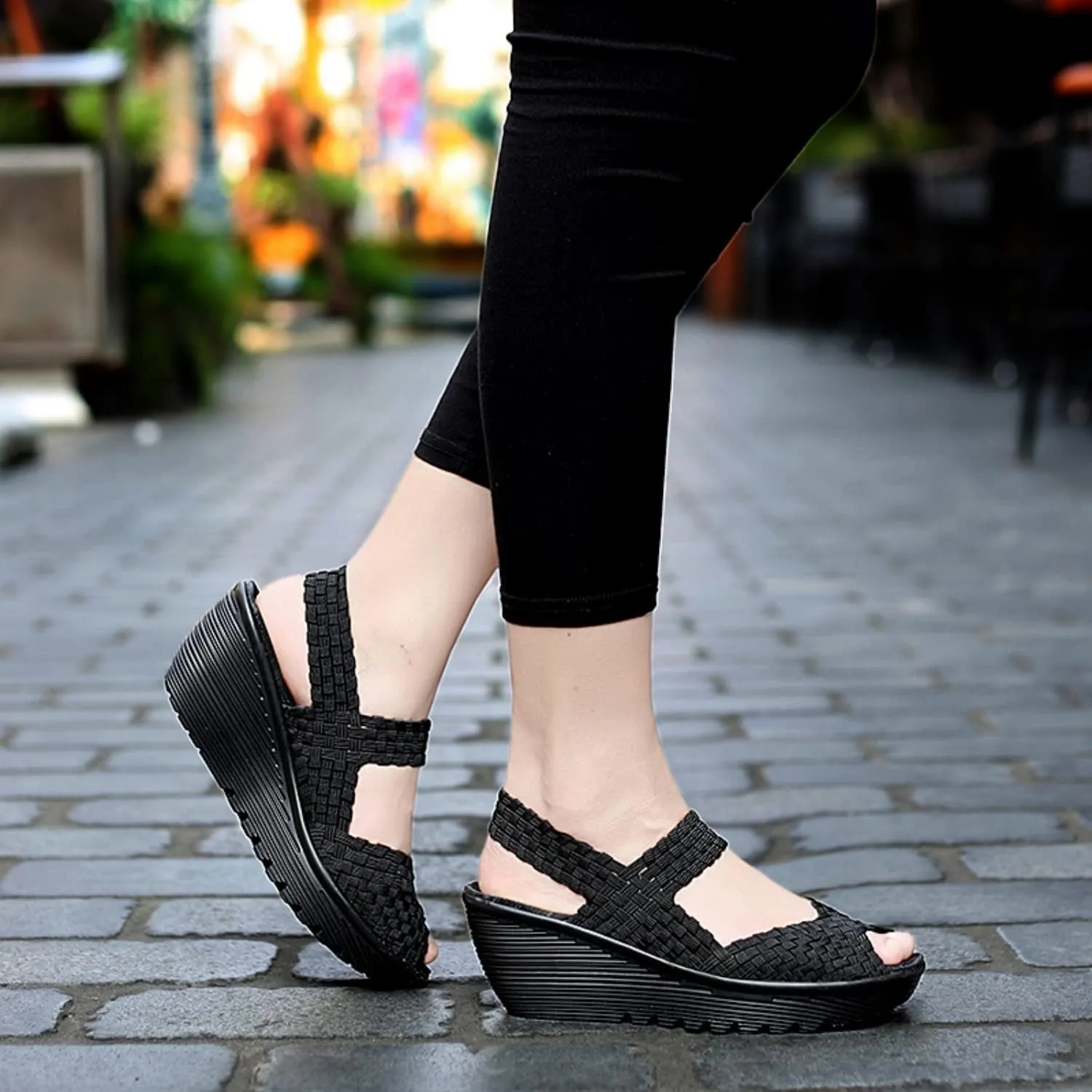 Touchmosees Women's Platform Wedge Sandals Woven Pumps Mary Jane Shoes Comfortable Walking Shoes