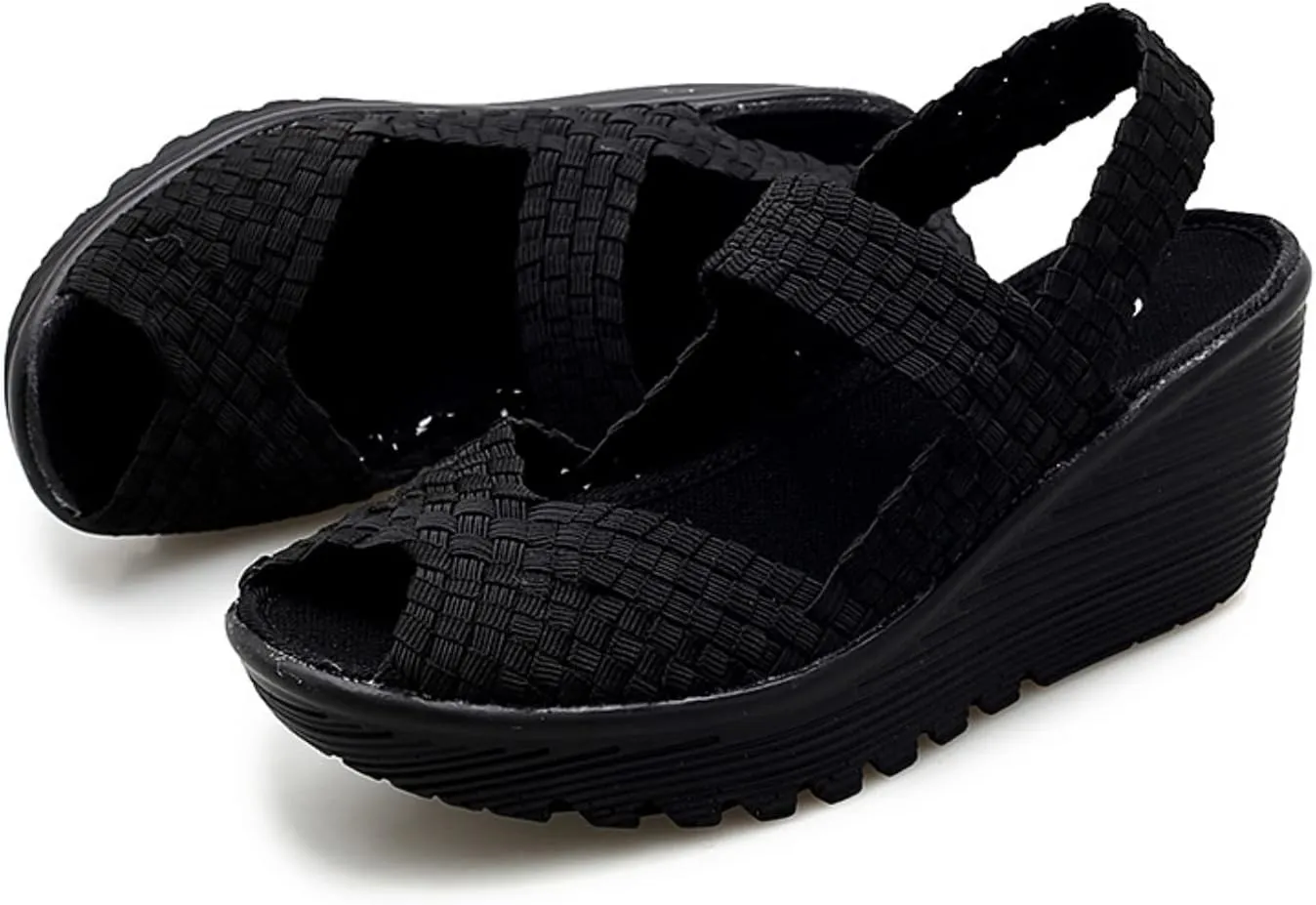 Touchmosees Women's Platform Wedge Sandals Woven Pumps Mary Jane Shoes Comfortable Walking Shoes