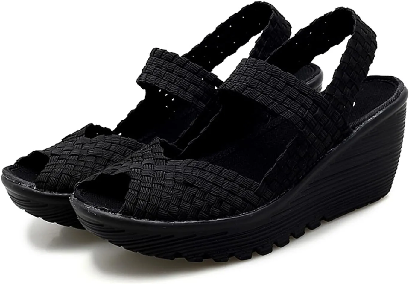 Touchmosees Women's Platform Wedge Sandals Woven Pumps Mary Jane Shoes Comfortable Walking Shoes