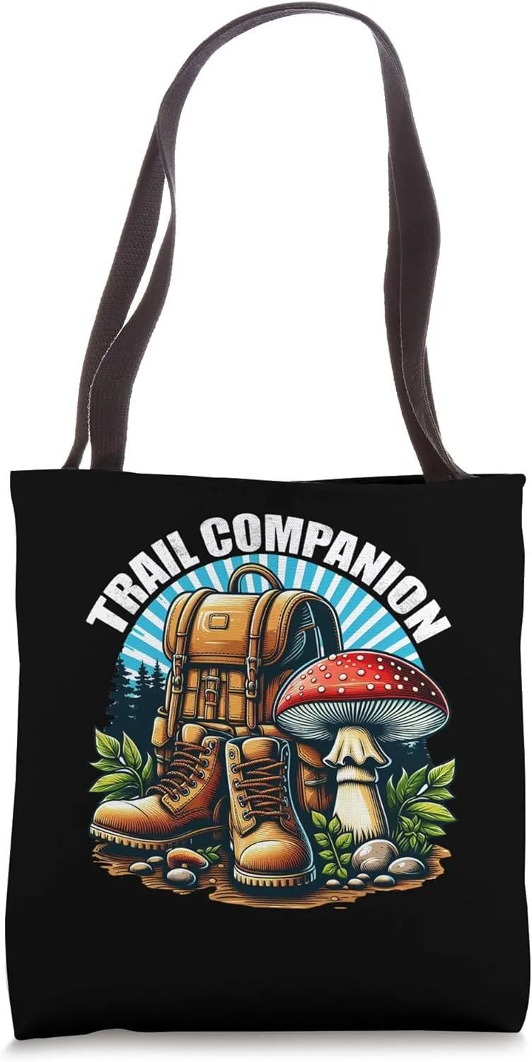 Trail Companion Hiking Boots & Mushrooms Foraging Tote Bag