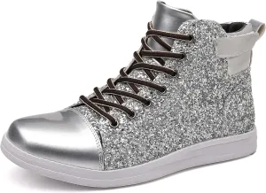 Trsorini Mens Glitter Shoes Sparkly High-top Sneakers Bling Sequin Shiny Men Lace-up Shoes