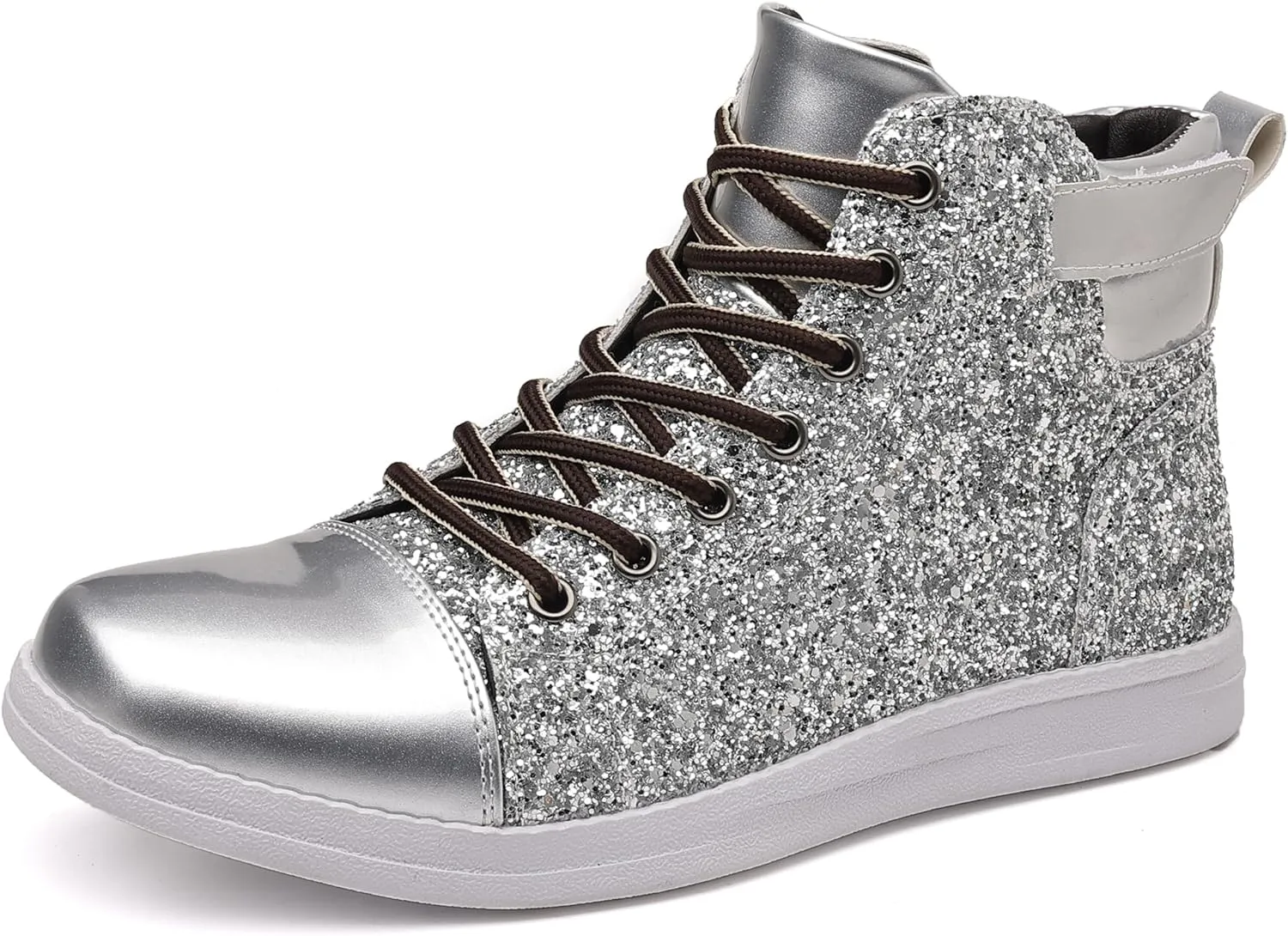 Trsorini Mens Glitter Shoes Sparkly High-top Sneakers Bling Sequin Shiny Men Lace-up Shoes