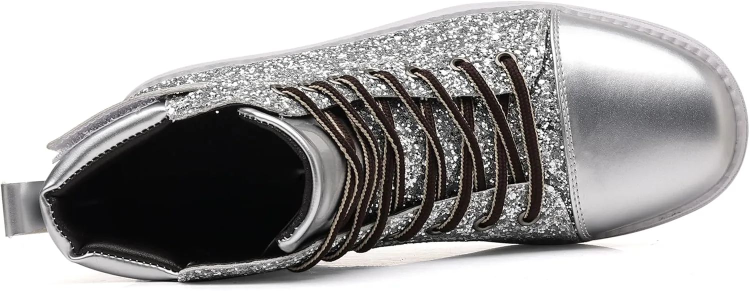 Trsorini Mens Glitter Shoes Sparkly High-top Sneakers Bling Sequin Shiny Men Lace-up Shoes
