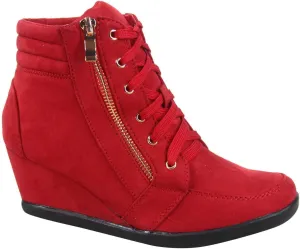 TZ 56 Womens High Top Sneakers Fashion Classic Lace Up Comfortable Wedge Walking Shoes