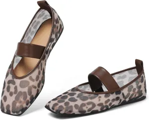 Uacllcau Ballet Flats Shoes for Women Square Toe Mary Jane Shoes Flat Women Comfortable Dressy Casual Slip On Ballerina Mesh Flats with Elastic Strap