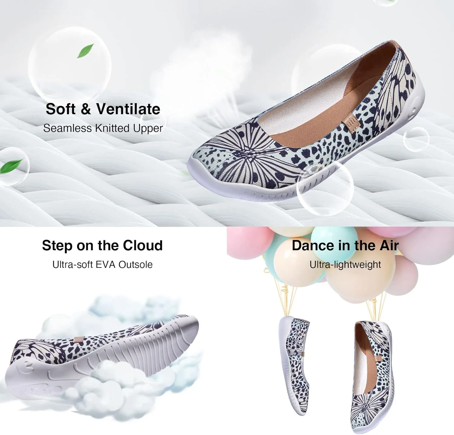 UIN Women's Art Painted Ballet Flats Slip On Pointed Toe Casual Lightweight Comfort Travel Walking Shoes Menorca Series