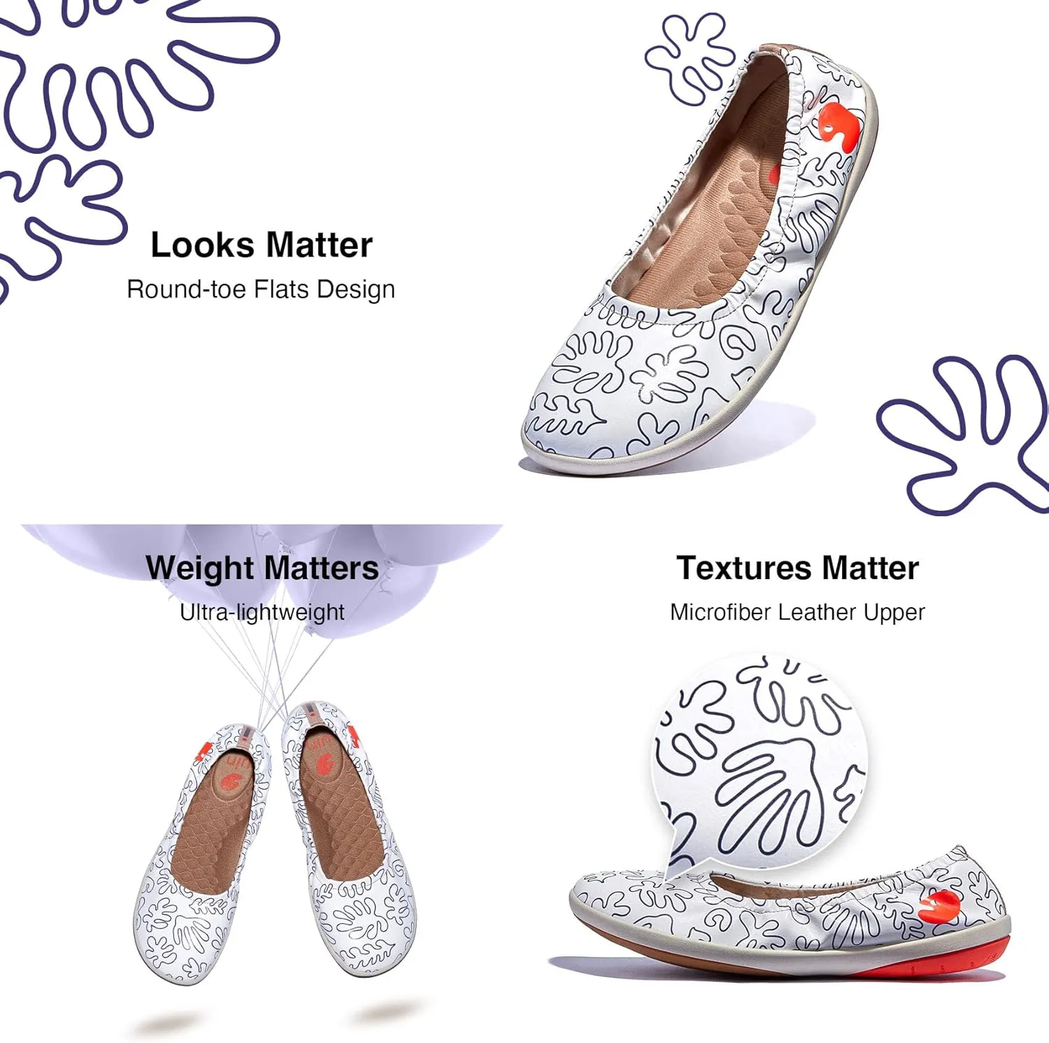 UIN Women's Ballet Flats Slip On Round Toe Casual WalkingComfortable Art Painted Travel Shoes Illites Ⅳ