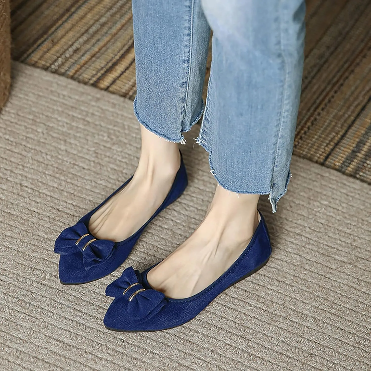 Unifizz Women’s Foldable Ballet Flats Casual Pointed Toe Comfort Soft Suede Slip On Dress Shoes Nude Flats Roll Up Shoes