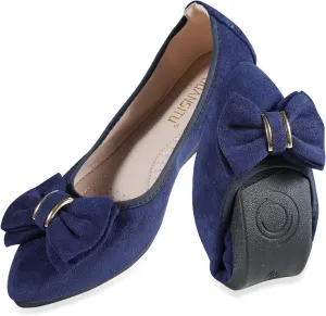 Unifizz Women’s Foldable Ballet Flats Casual Pointed Toe Comfort Soft Suede Slip On Dress Shoes Nude Flats Roll Up Shoes