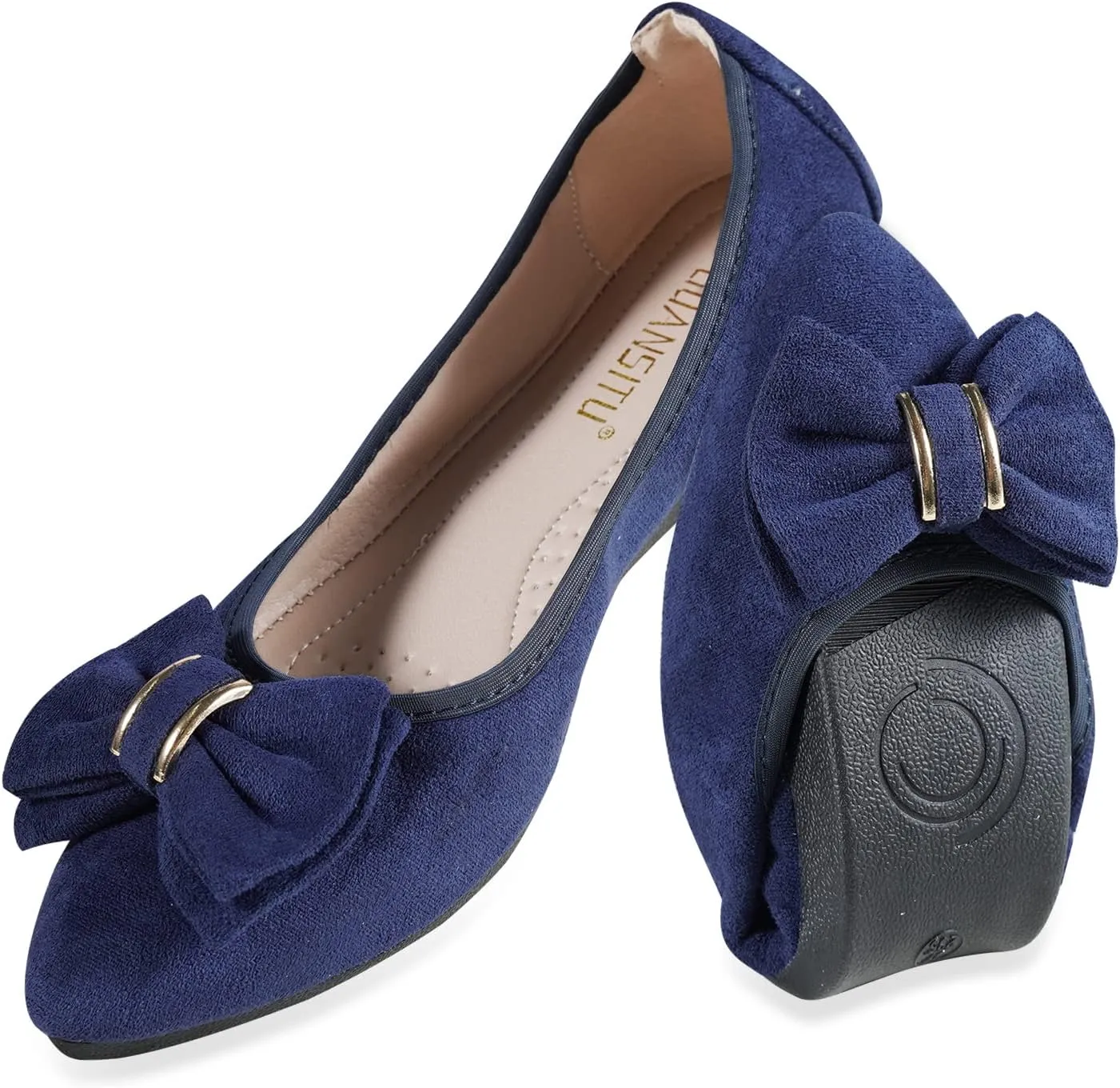 Unifizz Women’s Foldable Ballet Flats Casual Pointed Toe Comfort Soft Suede Slip On Dress Shoes Nude Flats Roll Up Shoes