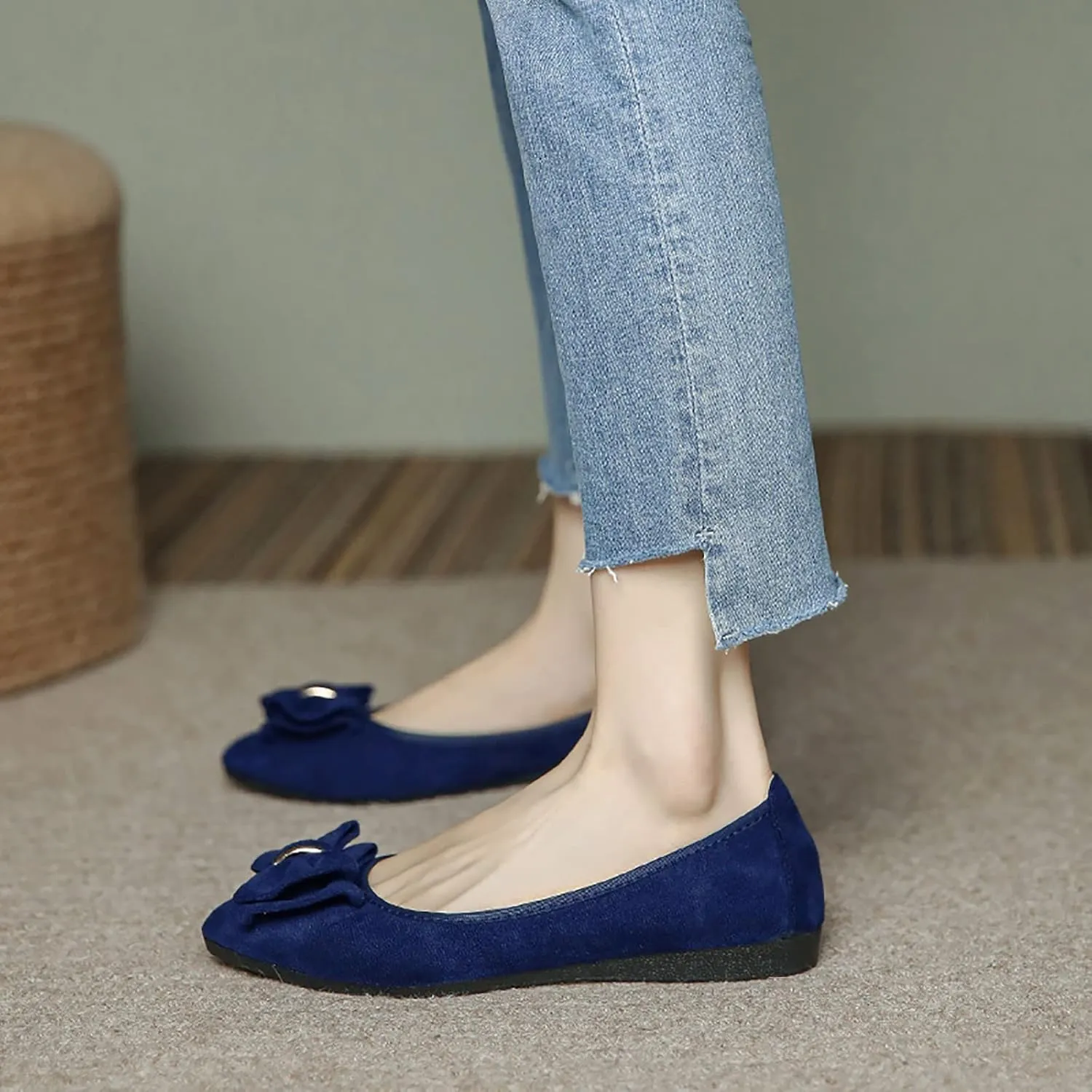 Unifizz Women’s Foldable Ballet Flats Casual Pointed Toe Comfort Soft Suede Slip On Dress Shoes Nude Flats Roll Up Shoes