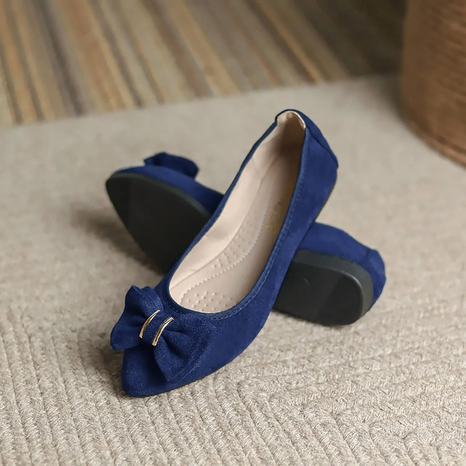 Unifizz Women’s Foldable Ballet Flats Casual Pointed Toe Comfort Soft Suede Slip On Dress Shoes Nude Flats Roll Up Shoes